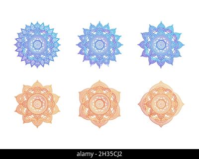 Vector set of Mandalas on white background. Ethnic oriental patterns collection. Color image. For you design, textiles, posters, tattoo or magic craft Stock Vector