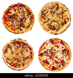 Set of different pizzas collage isolated on white Stock Photo
