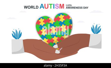 Banner template for World Austism Awareness Day, 2 April. This day will be raise awareness about autistic spectrum disorders people. Multicolored jigs Stock Vector