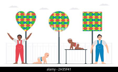 Autistic kids can do special things. Vector illlustration for World Austism Awareness Day, 2 April. Flat design isolated on white background. Stock Vector