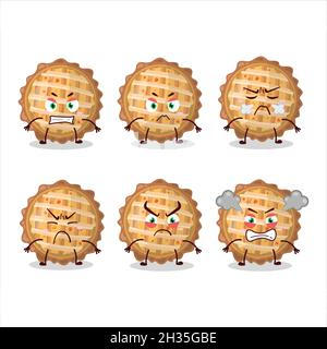 Peach pie cartoon character with various angry expressions. Vector illustration Stock Vector