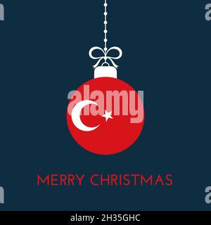 Merry Christmas and new year ball with Turkey flag. Christmas Ornament. Vector stock illustration Stock Vector