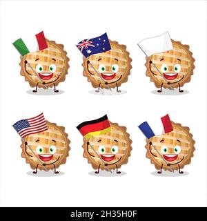 Peach pie cartoon character bring the flags of various countries. Vector illustration Stock Vector