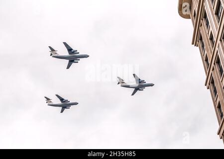 Moscow, Russia - May, 05, 2021: IL-76 A50U Russian Air Forces will fly over Kremlin and red square during the parade celebrating Victory Day in Moscow Stock Photo