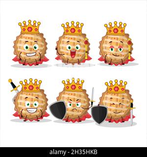 A Charismatic King peach pie cartoon character wearing a gold crown. Vector illustration Stock Vector