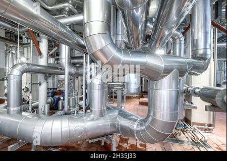 Heavy duty steel pipelines for pumping liquids. Stock Photo