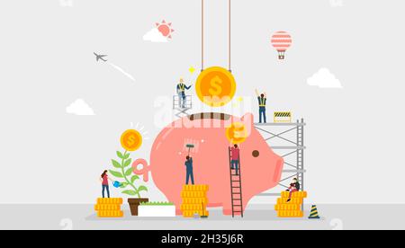 Saving money concept vector web banner illustration Stock Vector