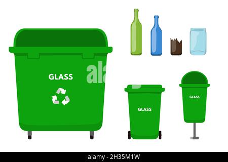 Green garbage bin for glass vector illustration Stock Vector