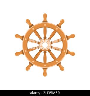 Pirate steering wheel. Piracy icon isolated on white background. Vector illustration in flat cartoon style Stock Vector