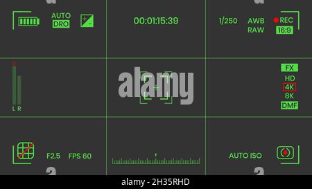 Camera viewfinder night vision video or photo frame recorder flat style design vector illustration. Stock Vector