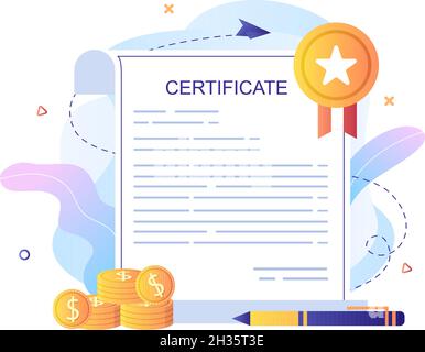 Certificate Document Icon with License Badge, Diploma and Medal for Website, Poster or Brochure Background Vector Illustration Stock Vector