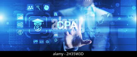 CPA Certified Public Accountant Audit Business concept on virtual screen. Stock Photo