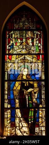 Stained glass of St. Peter’s Cathedral, Saint Mary Magdalene, c. 1490. Musée d’Art et d’Histoire (Museum of Art and History), Geneva, Switzerland Stock Photo