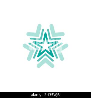 Blue shining star. Flat snowflake sticker icon isolated on white. Vector award illustration. Ice, frost holiday magic icon. Certified medal. Approved Stock Vector