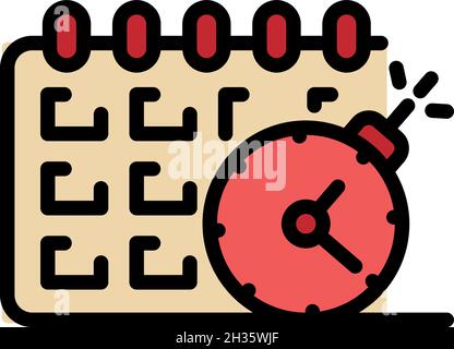 Calendar and clock icon. Outline calendar and clock vector icon color flat isolated Stock Vector
