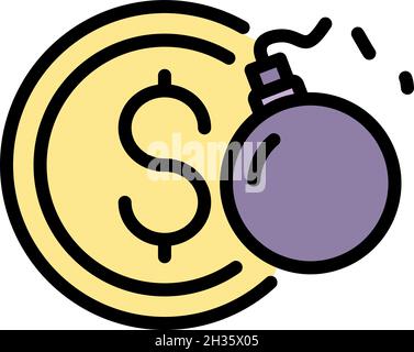 Money coin bomb icon. Outline money coin bomb vector icon color flat isolated Stock Vector