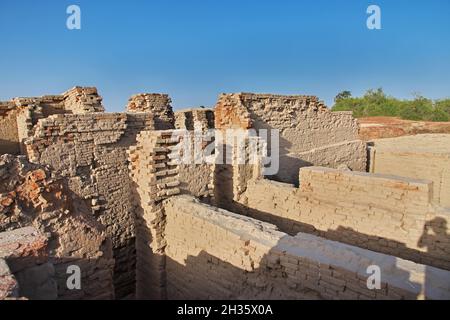 Mohenjo daro ruins close Indus river in Larkana district, Sindh, Pakistan Stock Photo