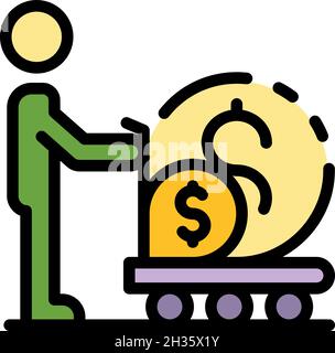 Keep money cart icon. Outline keep money cart vector icon color flat isolated Stock Vector