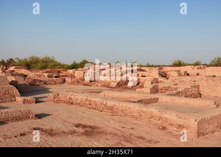 Mohenjo daro ruins close Indus river in Larkana district, Sindh, Pakistan Stock Photo