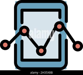 Tablet and chart icon. Outline tablet and chart vector icon color flat isolated Stock Vector