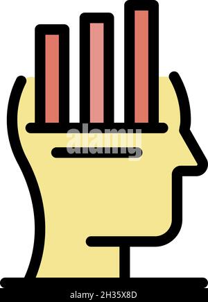Chart in the head icon. Outline chart in the head vector icon color flat isolated Stock Vector