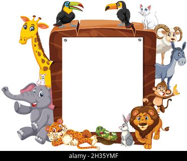 Empty wooden frame with various wild animals illustration Stock Vector ...