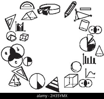 Blank math template with math tools and elements illustration Stock Vector