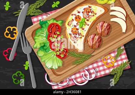 Brunch or breakfast dish in cartoon style on the table illustration Stock Vector