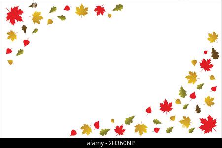 Vector background with maple, oak and birch falling autumn leaves. Red and yellow. Stock Vector