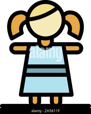 Funny doll icon. Outline funny doll vector icon color flat isolated Stock Vector