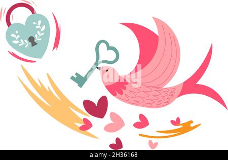 Dove flying with key approaching to lock vector Stock Vector