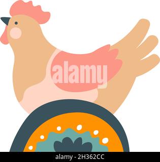 Hen chicken sitting and laying eggs animal vector Stock Vector