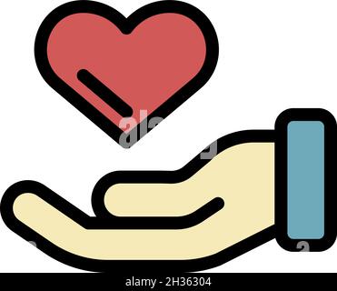 Keep loving heart in hand icon. Outline keep loving heart in hand vector icon color flat isolated Stock Vector