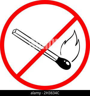 Safety match icon no fire. A match with coal. Vector black and white illustration in doodle outline style on a white background. Stock Vector