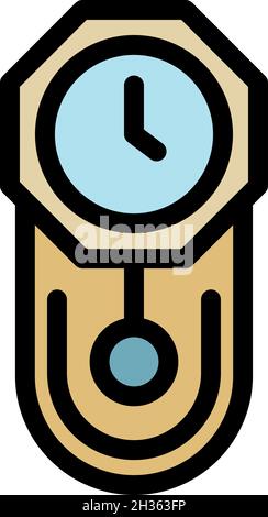 Chalet pendulum clock icon. Outline chalet pendulum clock vector icon color flat isolated Stock Vector