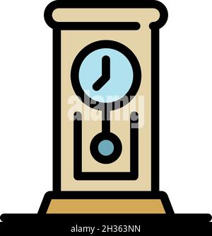 Retro pendulum clock icon. Outline retro pendulum clock vector icon color flat isolated Stock Vector