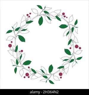 Vector wreath with green leaves and berries Stock Vector