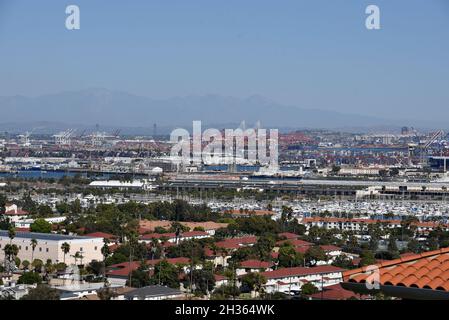 Los Angeles, CA USA - July 16, 2021: The  Port of Los Angeles and Long Beach California Stock Photo