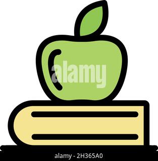Apple on business book icon. Outline apple on business book vector icon color flat isolated Stock Vector