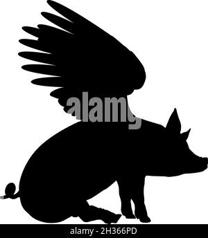 Flying Pig Wings Silhouette Saying Pigs Might Fly Stock Vector