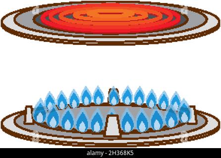 Gas stove and induction stove on white background illustration Stock Vector