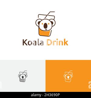 Adorable Fresh Fruit Koala Drink Glass Mascot Logo Stock Vector