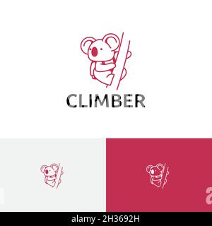 Cute Koala Climber Marsupial Animal Nature Line Logo Stock Vector