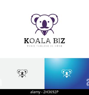 Moustache Koala Business Marsupial Animal Businessman Logo Stock Vector