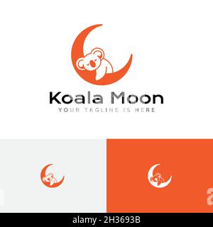 Adorable Koala Crescent Moon Sleeping Dreaming Marsupial Animal Logo Stock Vector