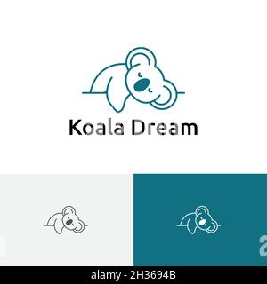 Adorable Koala Sleeping Dreaming Marsupial Animal Line Logo Stock Vector