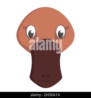 Platypus face front view. Animal head in cartoon style. Stock Vector