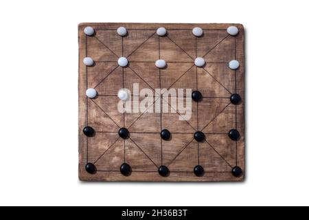 Alquerque, also known as Qirkat. Strategy board game originated in the Middle East Stock Photo