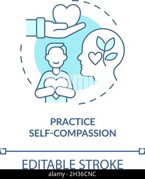 Practice self compassion blue concept icon Stock Vector