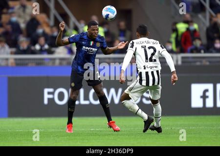 Denzel Dumfries of Fc Internazionale  controls the ball during the Serie A match between Fc Internazionale and Juventus Fc . Stock Photo